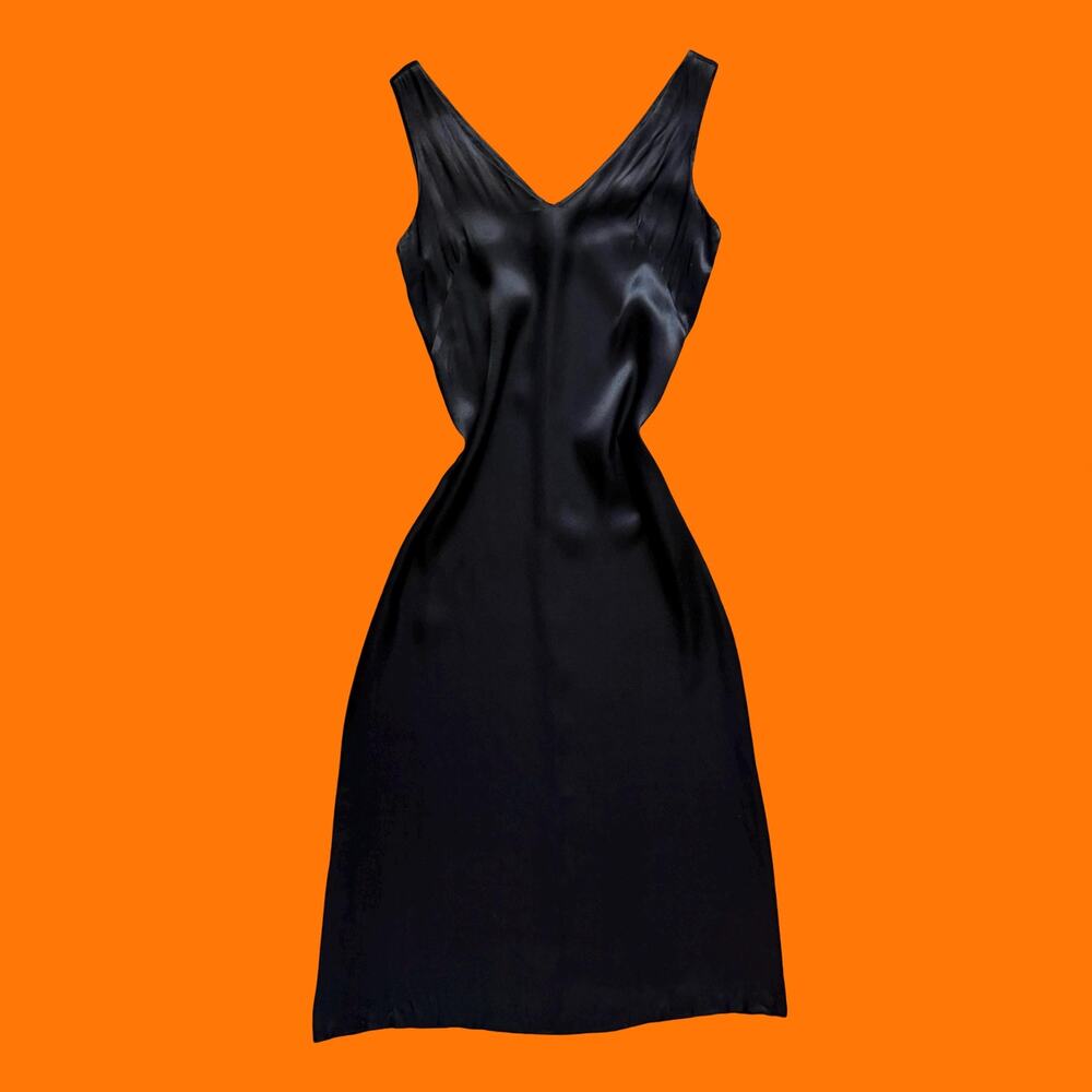 70's vintage black liquid satin studio 54 disco maxi dress M/L lord & taylor